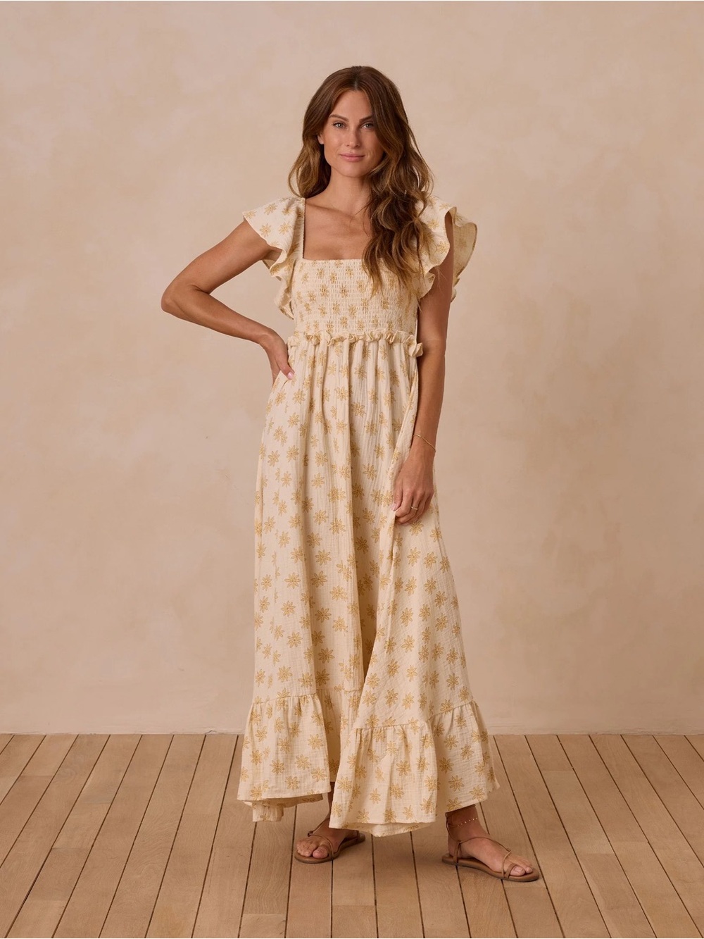 Rylee + Cru Women's Francesca Maxi Dress Yellow Floral boho Cottagecore Size XL